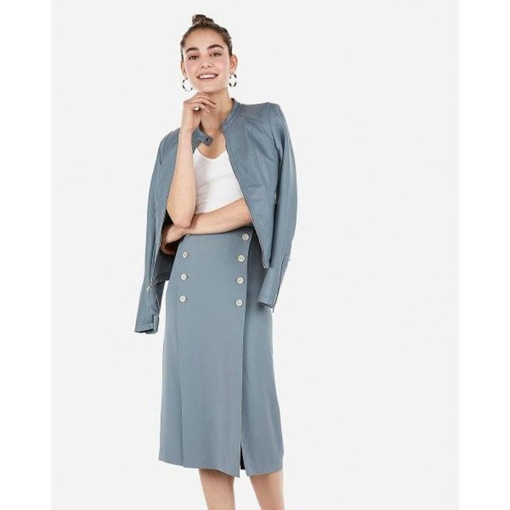 Express High Waist Slit Button Front Midi Skirt 0